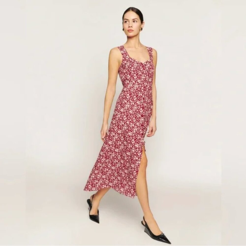 Reformation Red and White Sleeveless Midi Sundress